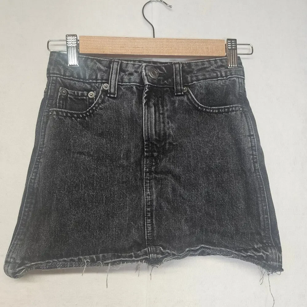 Gap Girl Black Wash Denim Raw Hem Skirt